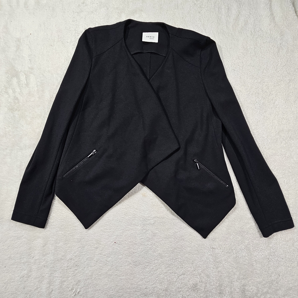 Akris Punto Womens Blazer Jacket Size 8 Black Designer Open Front